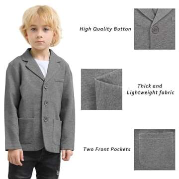 JIAHONG Kids Boys' Blazer Casual Buttoned Blazers Suit Jacket Two Pockets Suit Jacket for Girls or Toddler 3-12 Years(Dark Grey-s)