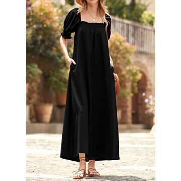 KIRUNDO Women 2025 Summer Maxi Dress Casual Loose Puff Sleeve Square Neck Maternity Flowy Long Beach...