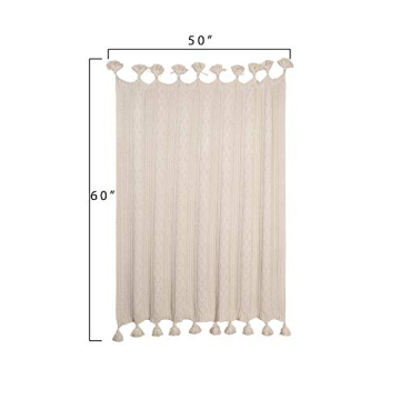 Cozy Chunky Knit Cotton Throw with Tassels - Cream