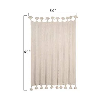 Cozy Chunky Knit Cotton Throw with Tassels - Cream