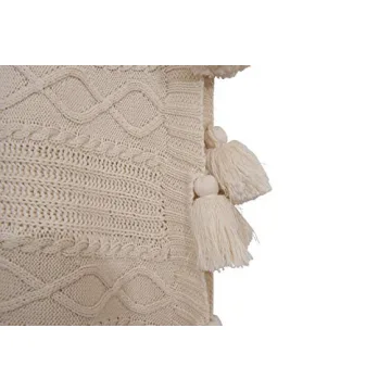 Cozy Chunky Knit Cotton Throw with Tassels - Cream