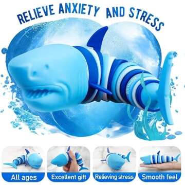 LUSTERMOON 2 Pieces Articulated Fidget Toy, Rainbow Caterpillar Toy Ocean Shark Decompression Toys, Stim Toy Decompression Fun Autism ADHD Fidgeting Children's Toys Adults (Shark and Caterpillar)