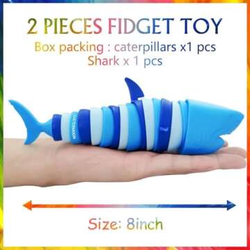 LUSTERMOON 2 Pieces Articulated Fidget Toy, Rainbow Caterpillar Toy Ocean Shark Decompression Toys, Stim Toy Decompression Fun Autism ADHD Fidgeting Children's Toys Adults (Shark and Caterpillar)
