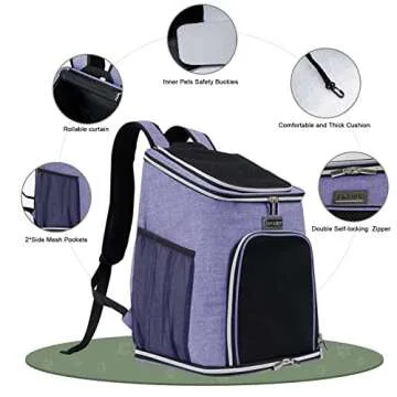 BAGLHER Cat Backpack Carrier, Mesh Pet Cat Carrier for Medium Small Dog Cat Puppy Kitten Bunny up to 18lbs, Dog Travel Backpack for Picnic Hiking Walking Cycling, Purple