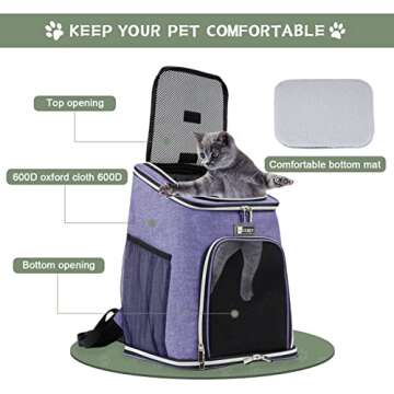 BAGLHER Cat Backpack Carrier, Mesh Pet Cat Carrier for Medium Small Dog Cat Puppy Kitten Bunny up to 18lbs, Dog Travel Backpack for Picnic Hiking Walking Cycling, Purple