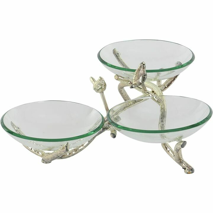 Deco 79 Bird Serving Bowl - Elegant Glass & Metal