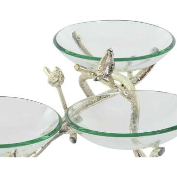 Deco 79 Bird Serving Bowl - Elegant Glass & Metal