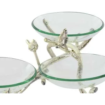 Deco 79 Bird Serving Bowl - Elegant Glass & Metal