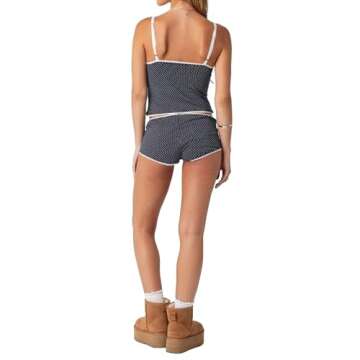 Yoawdats Women Y2K 2 Piece Shorts Set Dot Print Sleeveless Camisole Elastic Shorts Lounge Set Sleepwear Club Streetwear (Black, S)