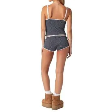 Yoawdats Women Y2K 2 Piece Shorts Set Dot Print Sleeveless Camisole Elastic Shorts Lounge Set Sleepwear Club Streetwear (Black, S)