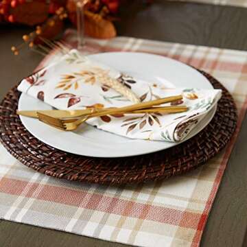 DII Thankful Autumn Collection Fall Tabletop Decoration, Reversible Placemat Set, 13x19, Fall's Bounty, 4 Piece