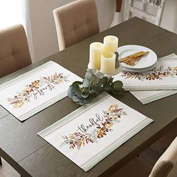 DII Thankful Autumn Collection Fall Tabletop Decoration, Reversible Placemat Set, 13x19, Fall's Bounty, 4 Piece