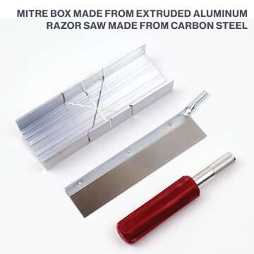 Excel Blades Metal Mitre Box Set With Handle and Razor Pull Saw Blade - Small 6-Inch Aluminum and Steel Tool for Wood, Plastic, and Soft Metals, 2 Cutting Angles