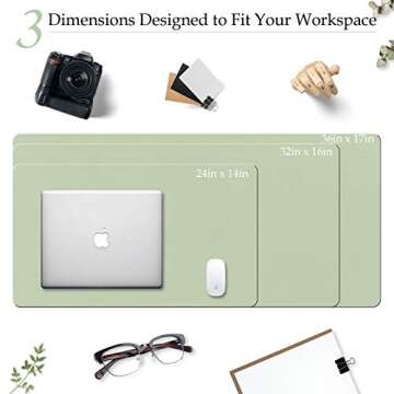 Towwi PU Leather Desk Pad with Suede Base, Multi-Color Non-Slip Mouse Pad, 24” x 14” Waterproof Desk Writing Mat, Large Desk Blotter Protector (Light Green)