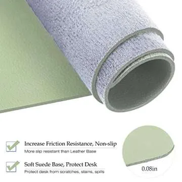 Towwi PU Leather Desk Pad with Suede Base, Multi-Color Non-Slip Mouse Pad, 24” x 14” Waterproof Desk Writing Mat, Large Desk Blotter Protector (Light Green)