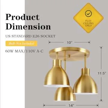 3-Light Gold Drum Semi Flush Mount Ceiling Fixture