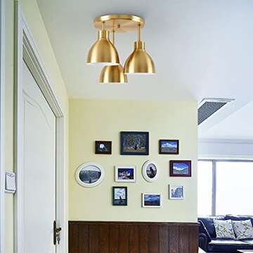 3-Light Gold Drum Semi Flush Mount Ceiling Fixture