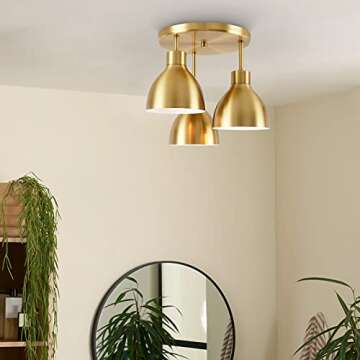 3-Light Gold Drum Semi Flush Mount Ceiling Fixture
