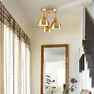 3-Light Gold Drum Semi Flush Mount Ceiling Fixture