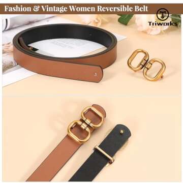 TRIWORKS Reversible Leather Belt for Women Stylish Gold Buckle
