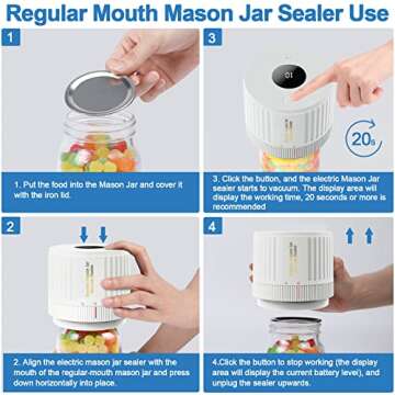 LOVE MOMENT Electric Mason Jar Vacuum Sealer Kit for Wide Mouth and Regular Mouth Mason Jar - White