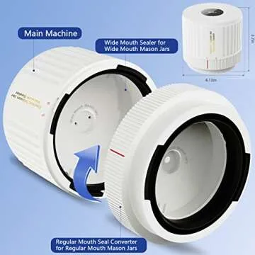 LOVE MOMENT Electric Mason Jar Vacuum Sealer Kit for Wide Mouth and Regular Mouth Mason Jar - White