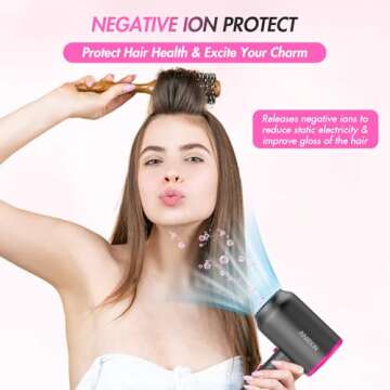 ANIEKIN Hair Dryer, 1875 Watts Fast Drying Blow Dryer with Diffuser and Concentrator, Compact Lightweight Hair Dryer for Women and Men