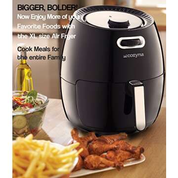 Air Fryer XL by Cozyna (5.8QT) with airfryer cookbook (over 50 recipes) and a basket divider