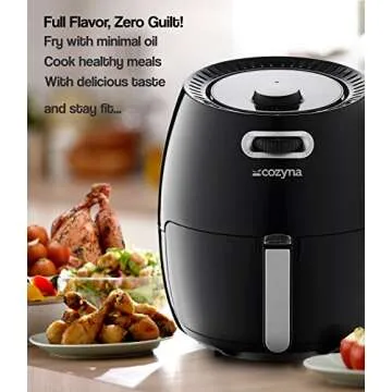 Air Fryer XL by Cozyna (5.8QT) with airfryer cookbook (over 50 recipes) and a basket divider