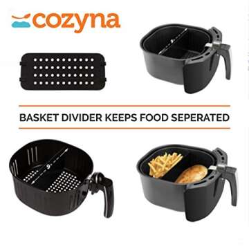 Air Fryer XL by Cozyna (5.8QT) with airfryer cookbook (over 50 recipes) and a basket divider