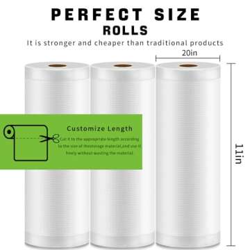 NexLevVac Vacuum Sealer Bags Rolls for Food 11"x20' Rolls 3 Pack,Seal a Meal Bags,Food Saver Bags fo...