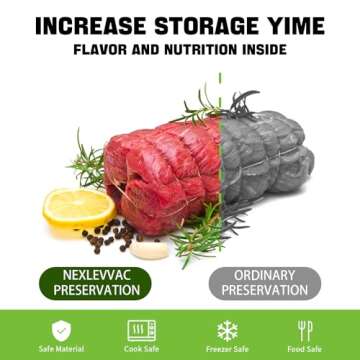 NexLevVac Vacuum Sealer Bags Rolls for Food 11"x20' Rolls 3 Pack,Seal a Meal Bags,Food Saver Bags for Vacuum Sealer,Sous Vide,Meal Prep,Commercial Grade Vacuum Seal Freezer Roll Bags,Customized Size