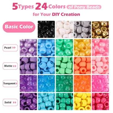 Miss Rabbit 24 Color Pony Beads for Jewelry Making, Hair Beads for Braids with Hair Beaders, Rainbow Kandi Bracelets Kit for Bracelet Making for Women DIY Crafts Friendship Bracelets Making Kit Gift