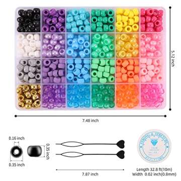 Miss Rabbit 24 Color Pony Beads for Jewelry Making, Hair Beads for Braids with Hair Beaders, Rainbow Kandi Bracelets Kit for Bracelet Making for Women DIY Crafts Friendship Bracelets Making Kit Gift