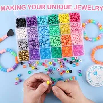 Miss Rabbit 24 Color Pony Beads for Jewelry Making, Hair Beads for Braids with Hair Beaders, Rainbow Kandi Bracelets Kit for Bracelet Making for Women DIY Crafts Friendship Bracelets Making Kit Gift