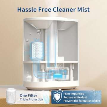 ASAKUKI Humidifiers for Bedroom Large Room, 4L Top Fill Cool Mist Humidifiers for Baby Nursery & Pla...