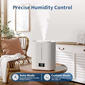 ASAKUKI Humidifiers for Bedroom Large Room, 4L Top Fill Cool Mist Humidifiers for Baby Nursery & Plants, Adjustable Humidity Control, Smart Auto Mode, Essential Oil Tray, Quiet Sleep Mode with Cleaner