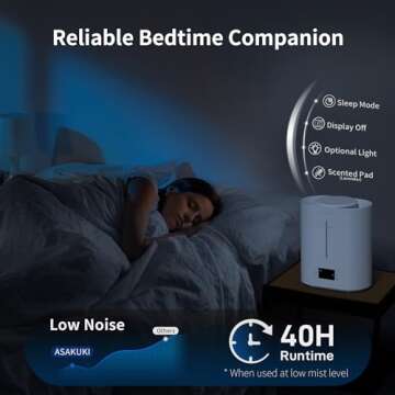 ASAKUKI Humidifiers for Bedroom Large Room, 4L Top Fill Cool Mist Humidifiers for Baby Nursery & Plants, Adjustable Humidity Control, Smart Auto Mode, Essential Oil Tray, Quiet Sleep Mode with Cleaner