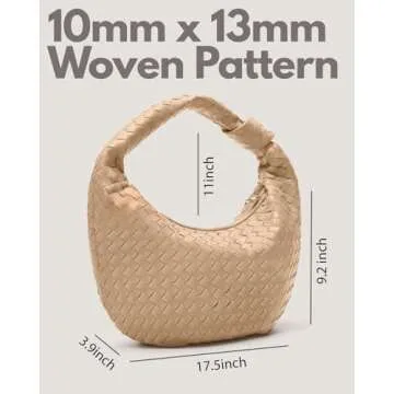 Woven Purse - Woven Tote bag for Women - Knotted Large Slouchy Hobo Shoulder Handbags - Soft Vegan Leather - Beige