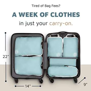 TRIPPED Travel Gear Compression Packing Cubes for Travel - Luggage and Backpack Organizer Packaging Cubes for Clothes (Dusty Teal and White, 6 Piece Set)