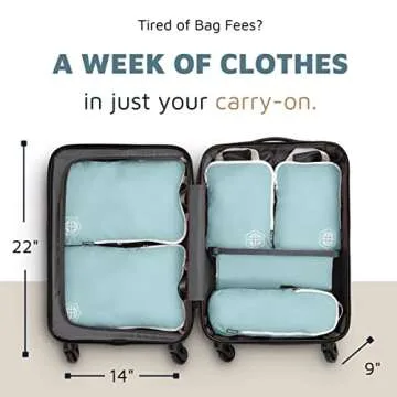 TRIPPED Travel Gear Compression Packing Cubes for Travel - Luggage and Backpack Organizer Packaging Cubes for Clothes (Dusty Teal and White, 6 Piece Set)