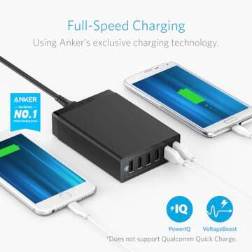 Anker Charger, 60W 6 Port Charging Station, PowerPort 6 Multi USB Charger for iPhone 15/Pro/Pro Max/14/13, iPad Pro/Air/Mini, Galaxy S23/S22/S21, Note 20 Ultra, LG, HTC, and More