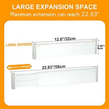 HiYZ Expandable Drawer Dividers, Large Kitchen Utensils Drawer Divider, 2.36" High Adjustable Drawer Organizers Separators for Clothing,Kitchen Utensils,Tools,3 Long Dividers(12.6"-22.8")