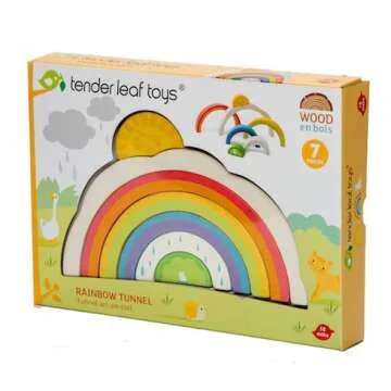 Tender Leaf Toys - Rainbow Tunnel - 7 Pcs Beautiful Wooden Rainbow Stacker - Colorful Rainbow Stacki...