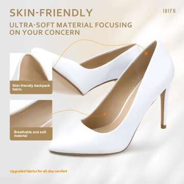 IDIFU Women's IN4 Classic Pointed Toe High Heels Pumps Wedding Dress Office Shoes (White PU, 8 B(M) US)