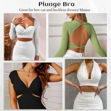 Amafuur Women's Deep V Plunge Padded Push Up Bras with Clear Straps Backless Convertible Low Cut Underwire Bra Nude 36C