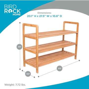 BIRDROCK HOME Bamboo Shoe Rack Organizer - Stylish Wooden Shelf for Entryways