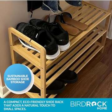 BIRDROCK HOME Bamboo Shoe Rack - Elegant 3 Tier Organizer