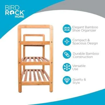 BIRDROCK HOME Bamboo Shoe Rack - Elegant 3 Tier Organizer