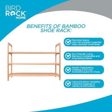 BIRDROCK HOME Bamboo Shoe Rack - Elegant 3 Tier Organizer